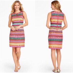 Talbots Dress Colorful 14P 14 P Sheath Stretch Cotton Washable Sleeveless Summer